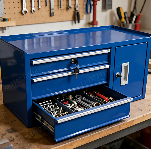 Modular Tool Storage Workstation for Assembly Line – Industrial Steel Cabinet with Pegboard Back Panel & Adjustable Shelves