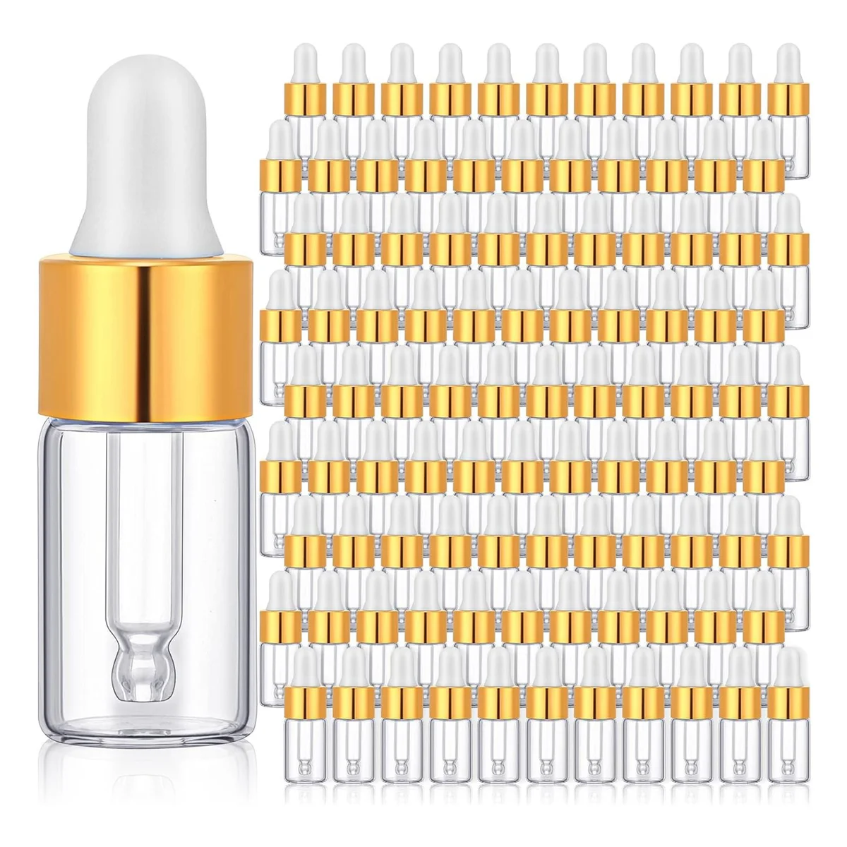 100 Pcs Glass Dropping Bottles Mini Essential Oil Dropper Bottles Empty Sample Vials with Cap Tiny Storage Jars 3 Ml