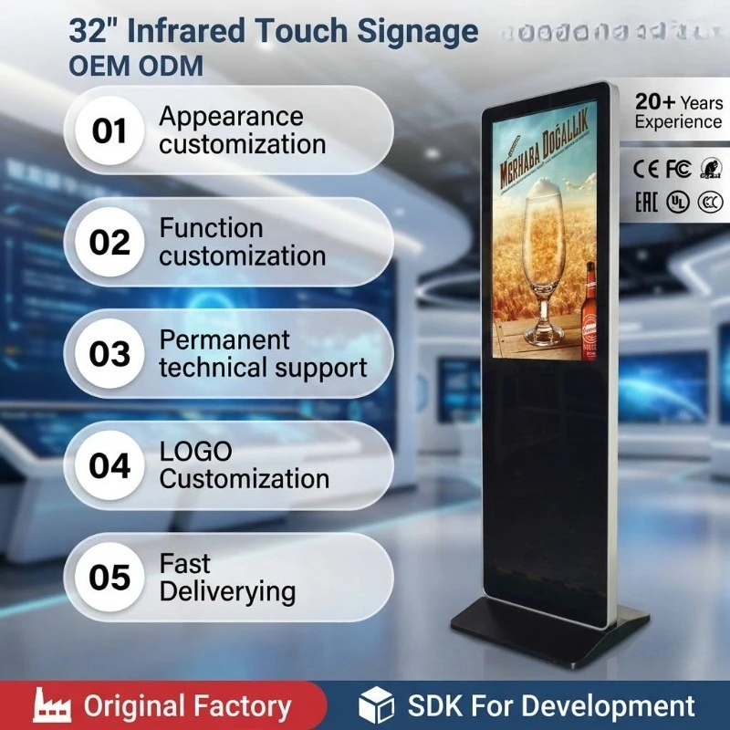 32 Inch Touch Screen Panel Floor-Standing Interactive Digital Signage Kiosk for Advertising and Information Display