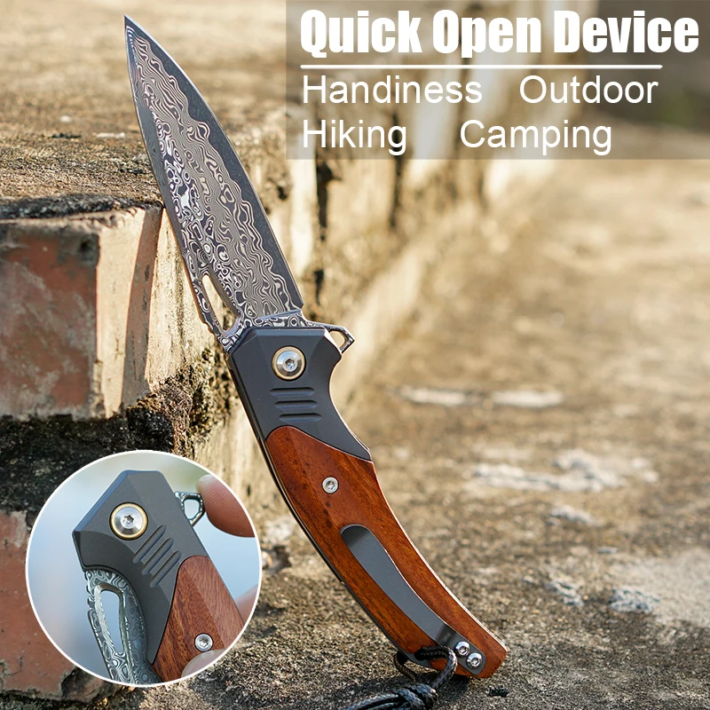 Cuchillo plegable de acero damasco, cuchillo de bolsillo, sable táctico para exteriores, cuchillo de supervivencia para acampar y cazar, cuchillo multifunción EDC
