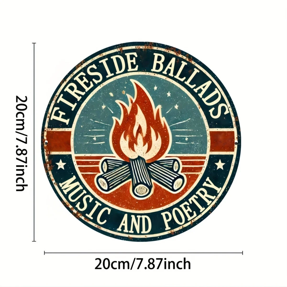 Fireside Ballads Vintage Aluminum Sign, Outdoor & Indoor Music and Poetry Themed Decorative Plaque, Farmhouse Style Wall Art for