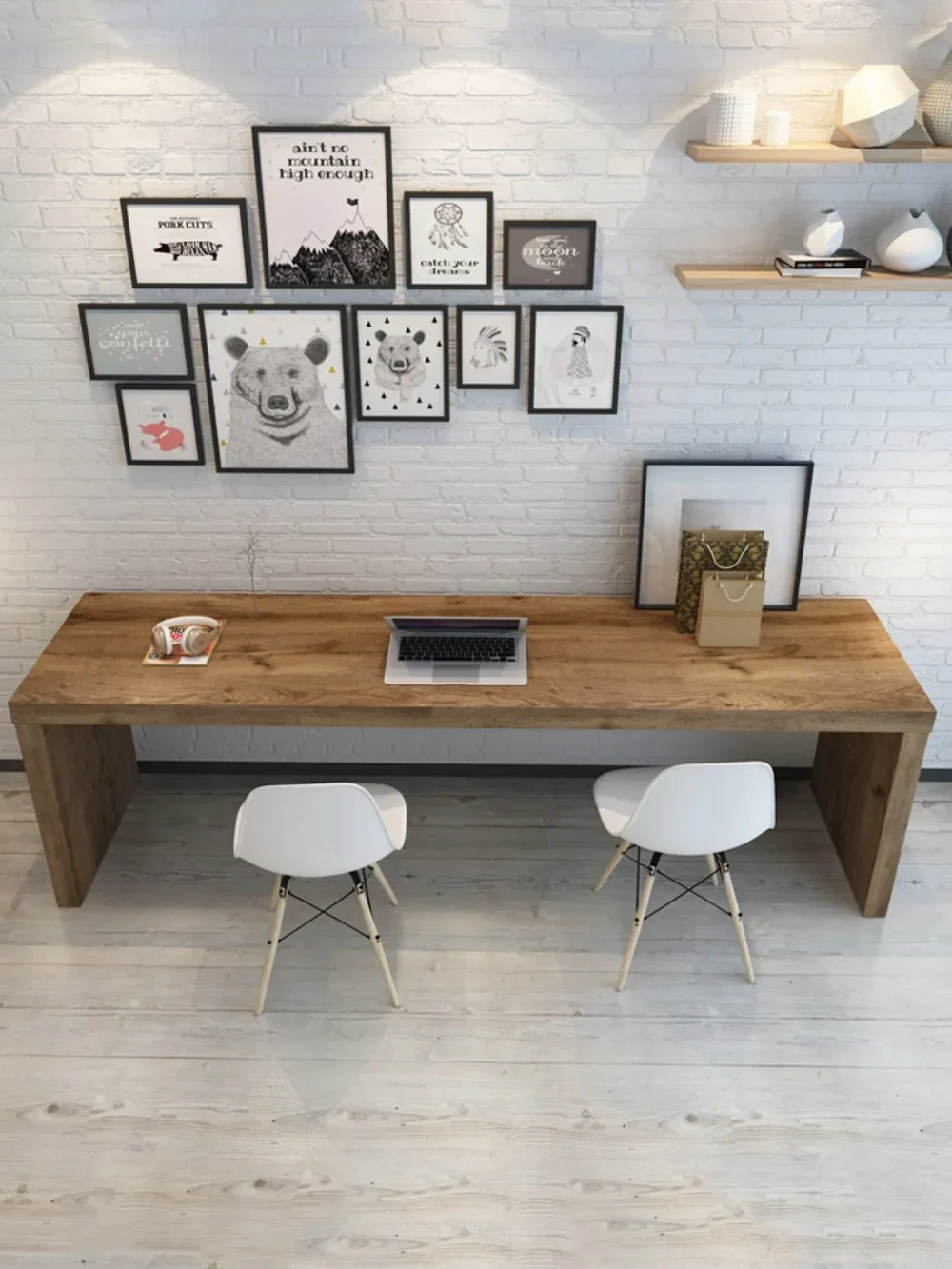 Nordic double long desk workbench student home study writing desk all solid wood computer desk long table against the wall