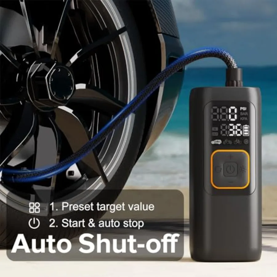 ضاغط هواء محمول لإطارات السيارات مضخة إطارات رقمية 200 رطل لكل بوصة مربعة مع إيقاف تلقائي وضاغط هواء كهربائي لاسلكي بإضاءة LED