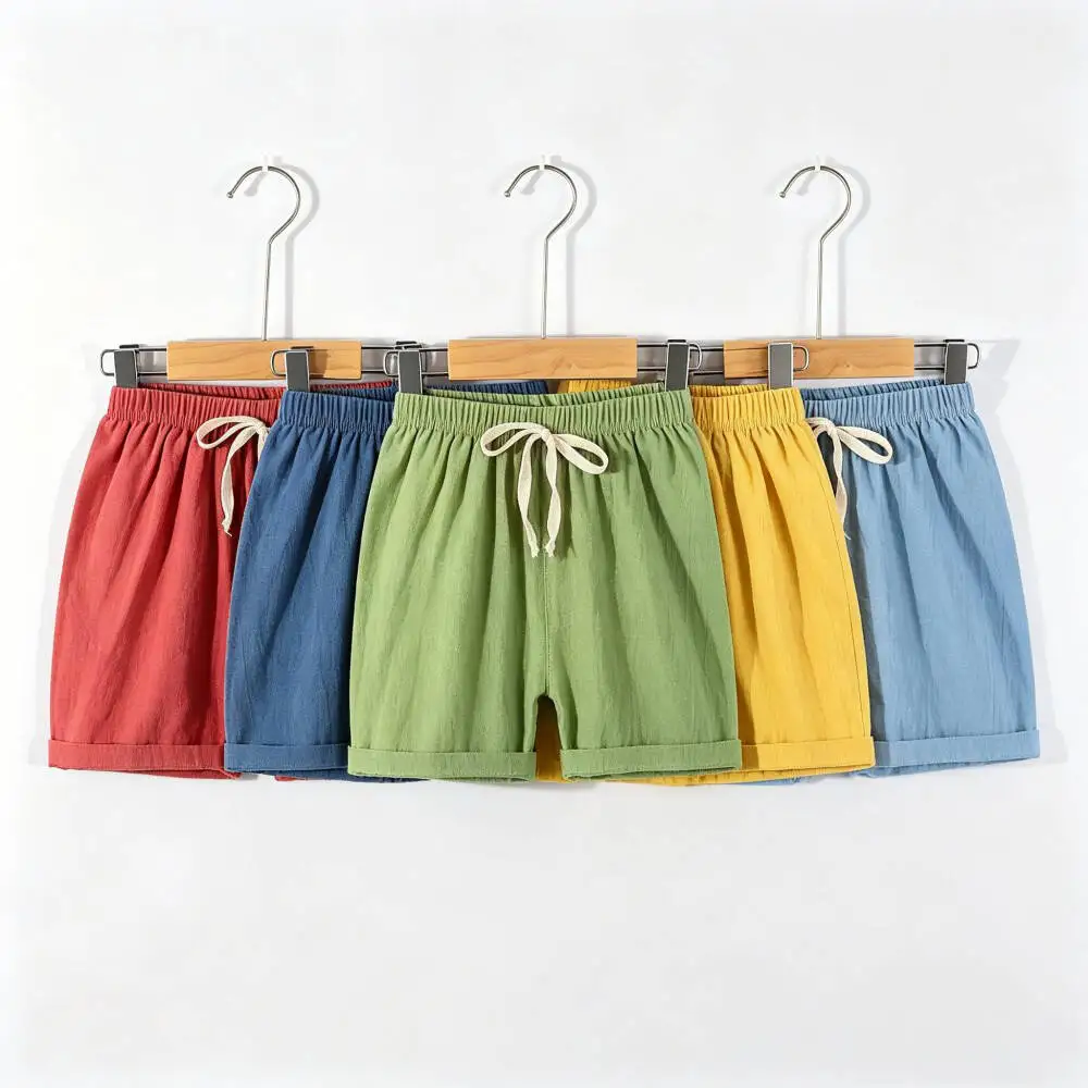 2-10Y Children's Shorts For Boys Girls Cotton Linen Summer Thin Breathable Elastic Waist Beach Sport Short Pants Loose Kids Pant