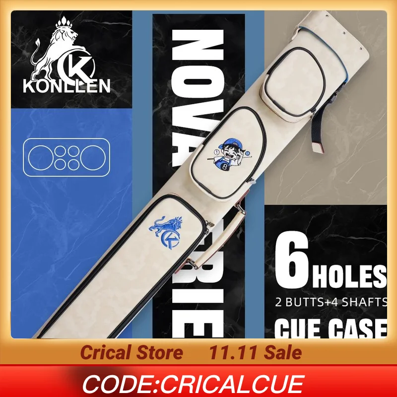 

KONLLEN Pool cue case with 6 holes cue case 2x4 PU Leather Hard pool cue bag for Billiard Cue Case