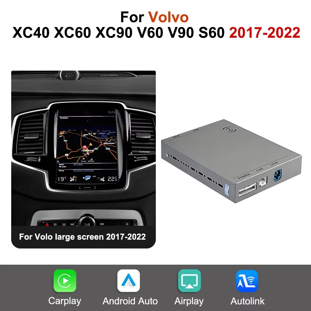 Draadloze CarPlay Android Auto Decoder voor Volvo V60 V90 S60 XC40 XC60 XC90 S60 2018-2022 met BT Mirror Link Airplay Automodule