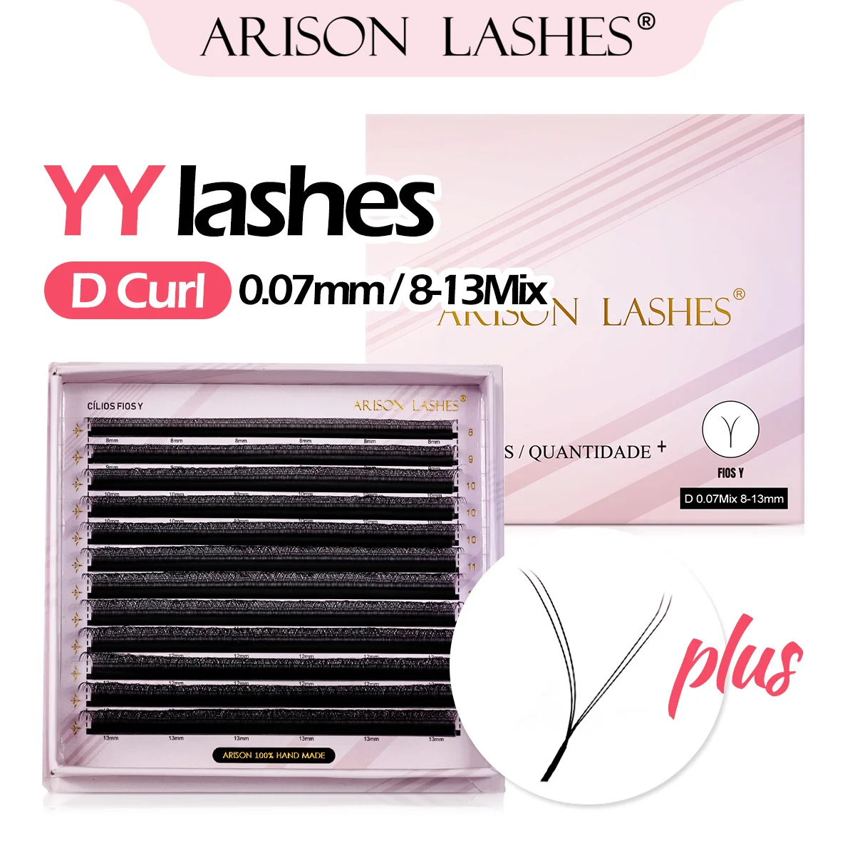 ARISON Plus 2 in 1 YY Lashes Magnetic Carton Premade Volume Fans Eyelashes Extension 2D YY-shape Eye Lashes For Wholasale