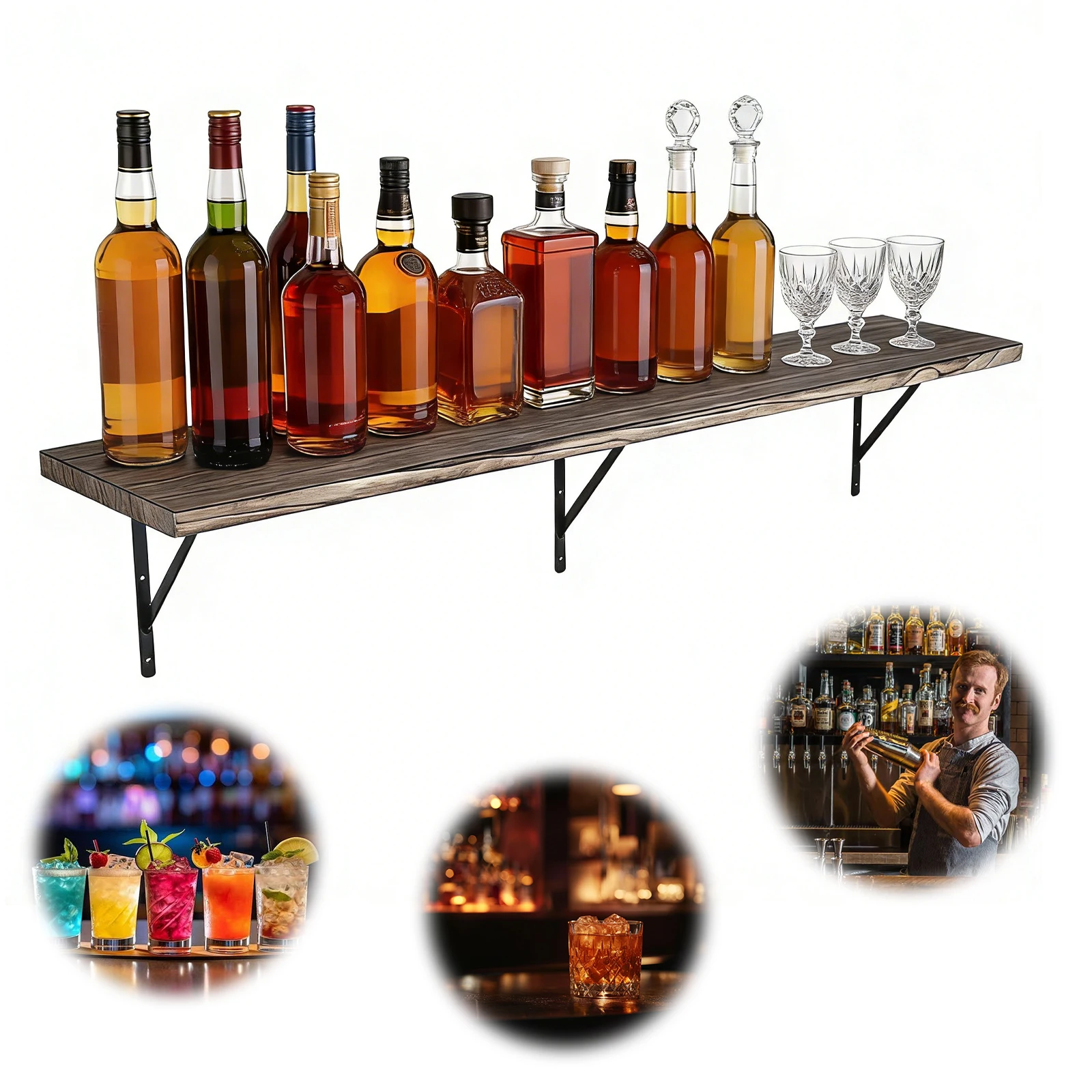 

5-Tier Floating Shelves with Metal Bracket Real Solid Wood Floating Shelves 72.05x11.81x7.87in for Living Room Bathroom Kitchen