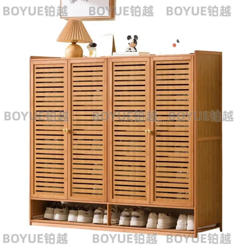 Light Luxury Bamboo Louvered Shoe Cabinet Multi Layer Storage for Living Room Dining Kitchen Utensil Organizer Modern Home