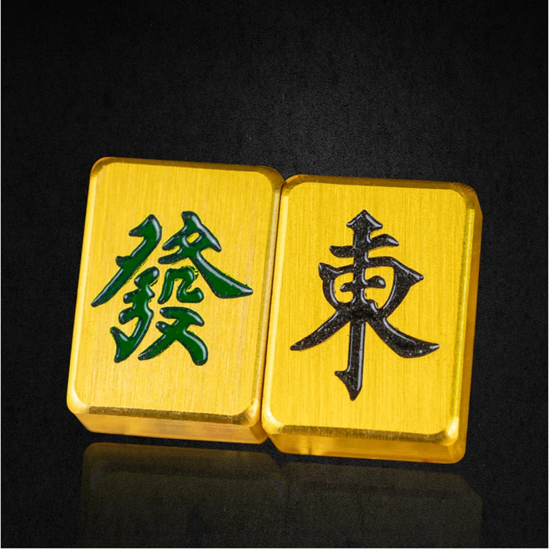 One piece Engraved Brass Mahjong Gift Guangdong Mahjong Card Colored Cartoon Mahjong Gold Gift Personalized Small Mahjong Mj57