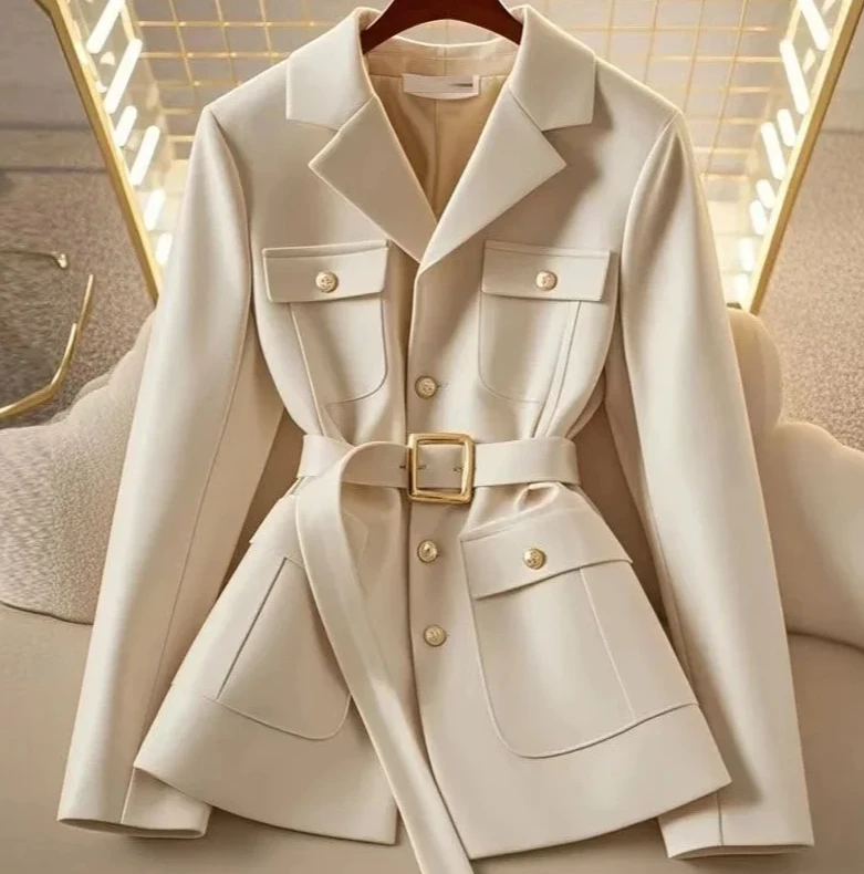 Nova cintura cinched terno jaqueta para moda casual feminina único temperamento jaqueta superior