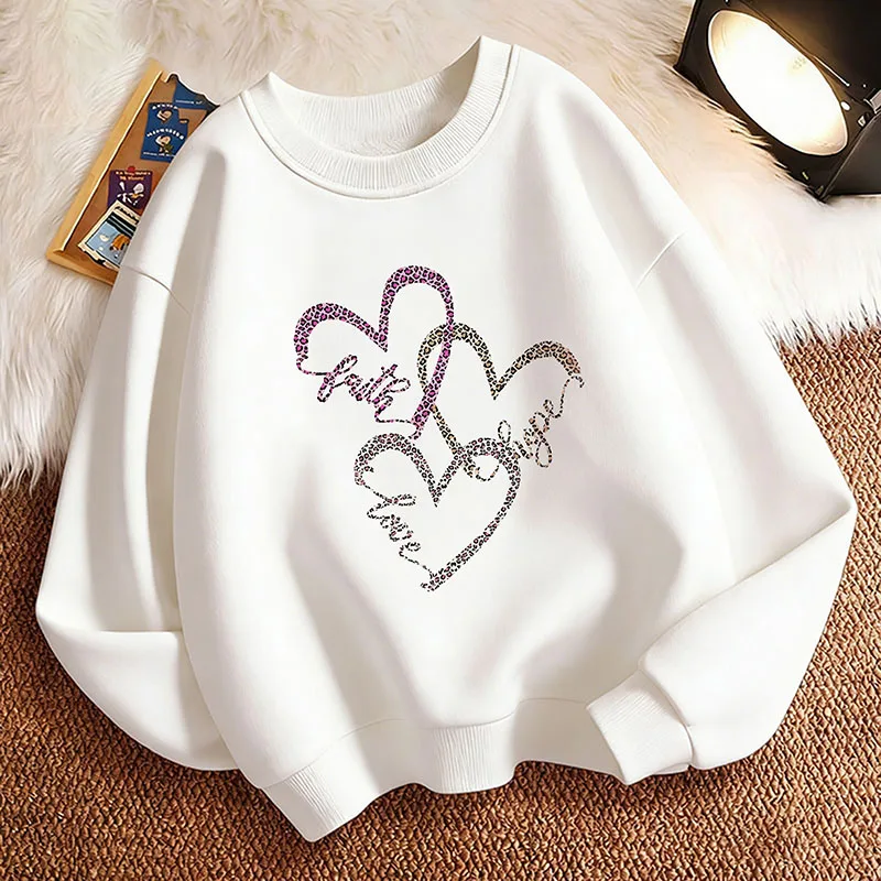 Funny Hoodie Children's Pullover Spring Leopard Print with Love Heart Design Crew Neck Graphic Sweatshirt Boy/Girl Kids Hoody