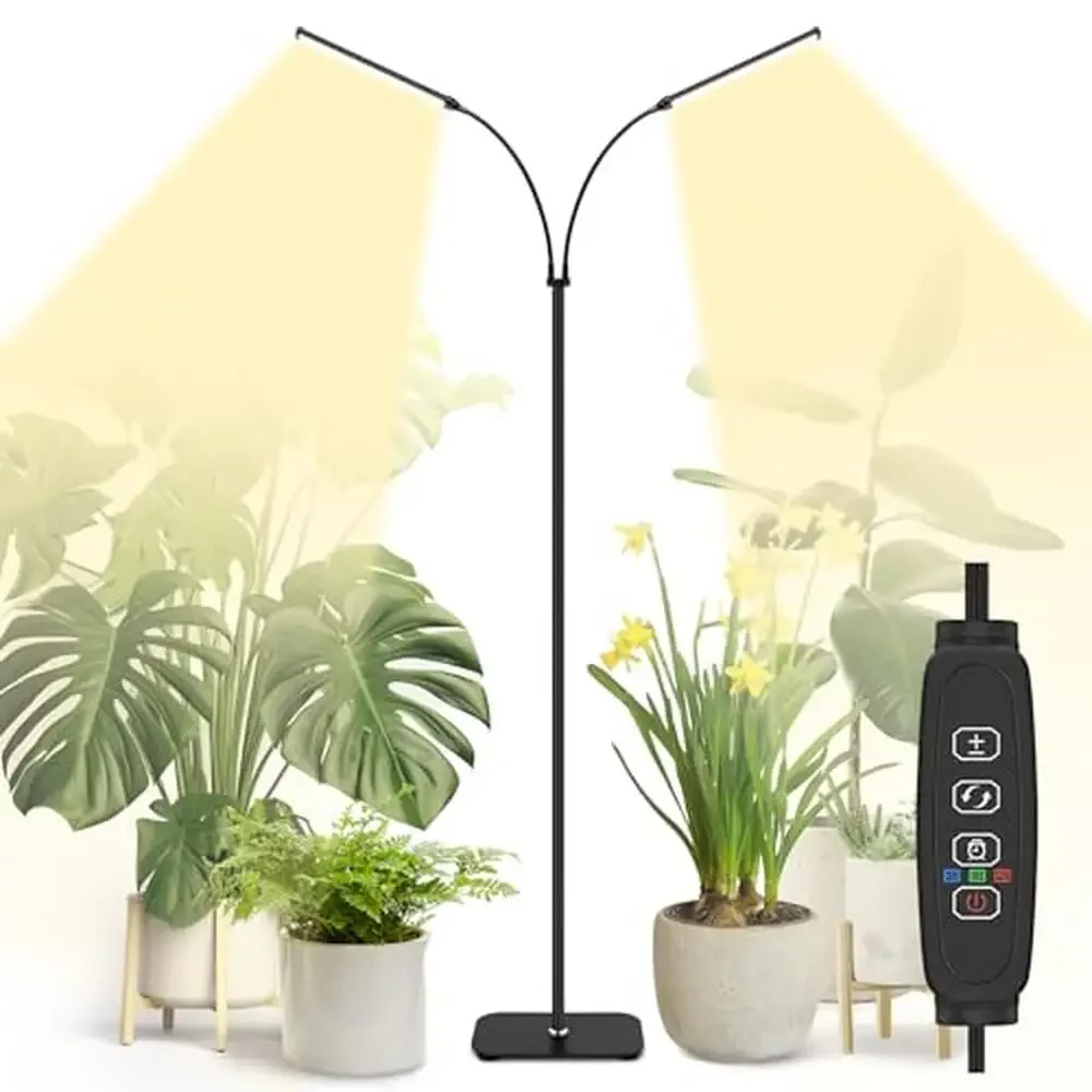 Indoor Plant Grow Light 66.5in Extendable Dual Head 144LEDs Full Spectrum 10-Level Dimmable Automatic Ideal Large Plants Home