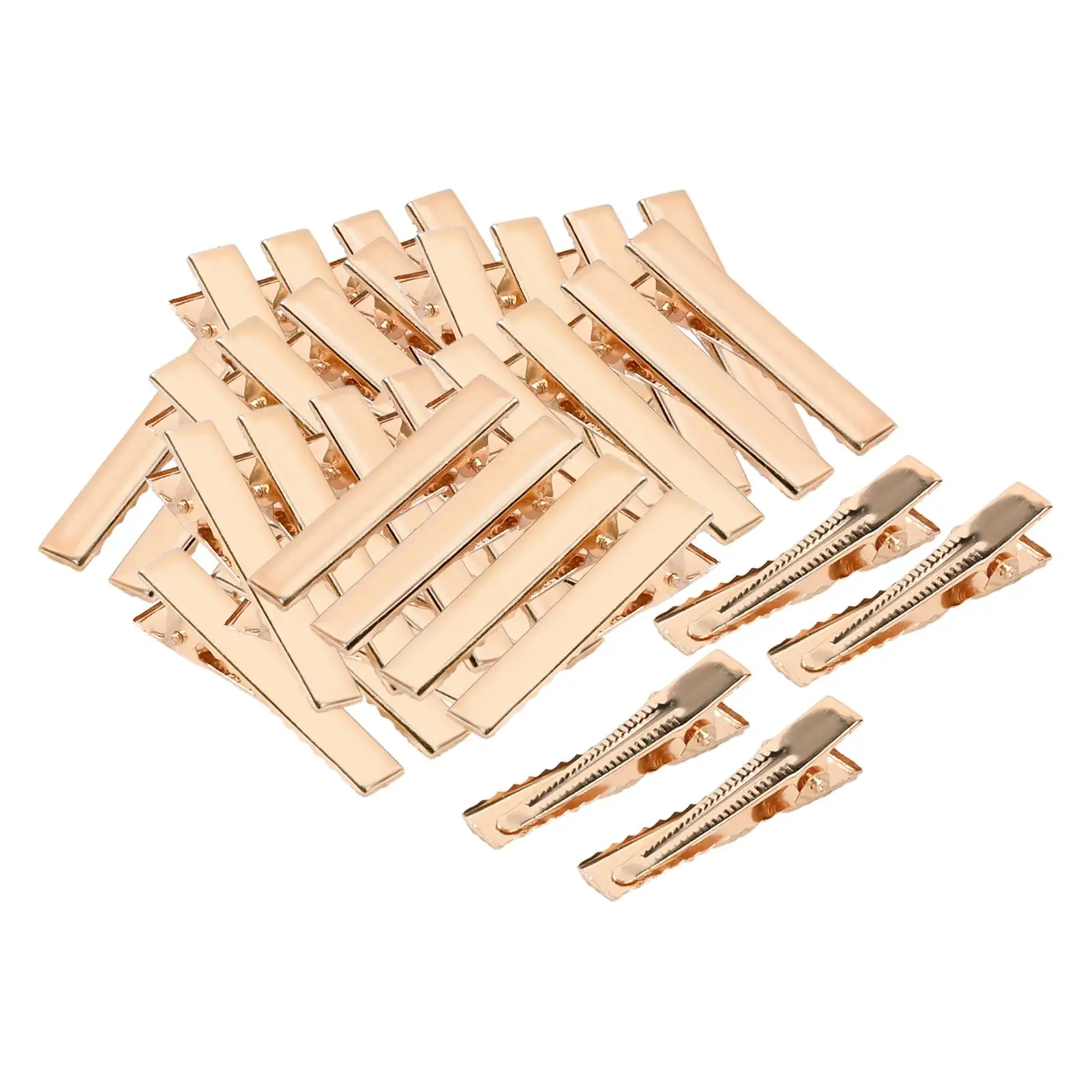 50x Alligator Hair Clips, Single Prong Golden Flat Top Metal Hairclips Hair