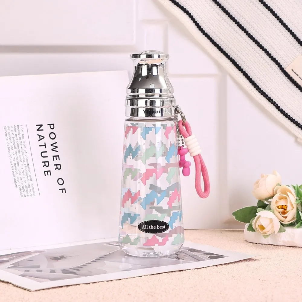 Large Capacity Leopard Print Water Bottle Bowknot Stars Vintage Transparent Water Cup Cup Lid Dual-use 500ML Kettle Sport