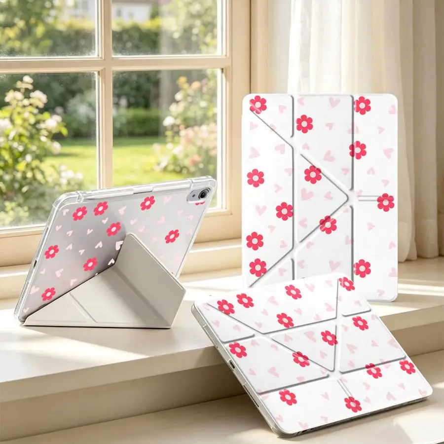 With Pen Slot Cover Tablet Case For Samsung Galaxy Tab A8 S9 Plus A11 S10 Lite S8 S7 FE A9 Plus Sweet Red Flower