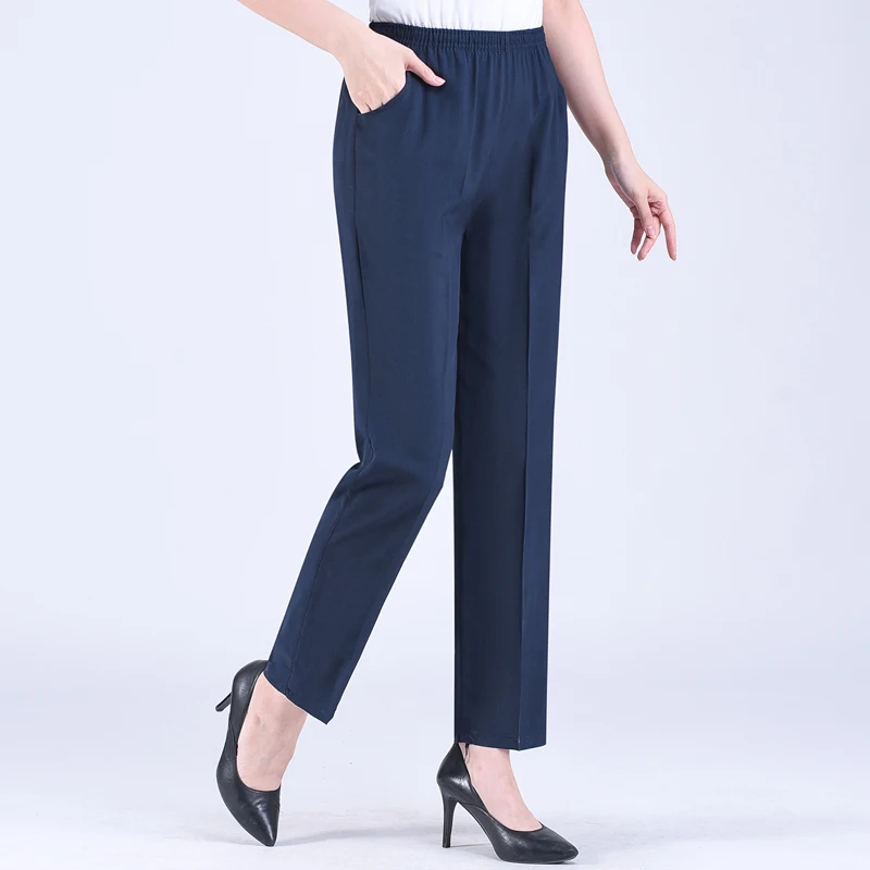 Pantalones rectos de moda para mujer de mediana edad, pantalones recortados de verano, pantalones sueltos finos, pantalones holgados para madre,