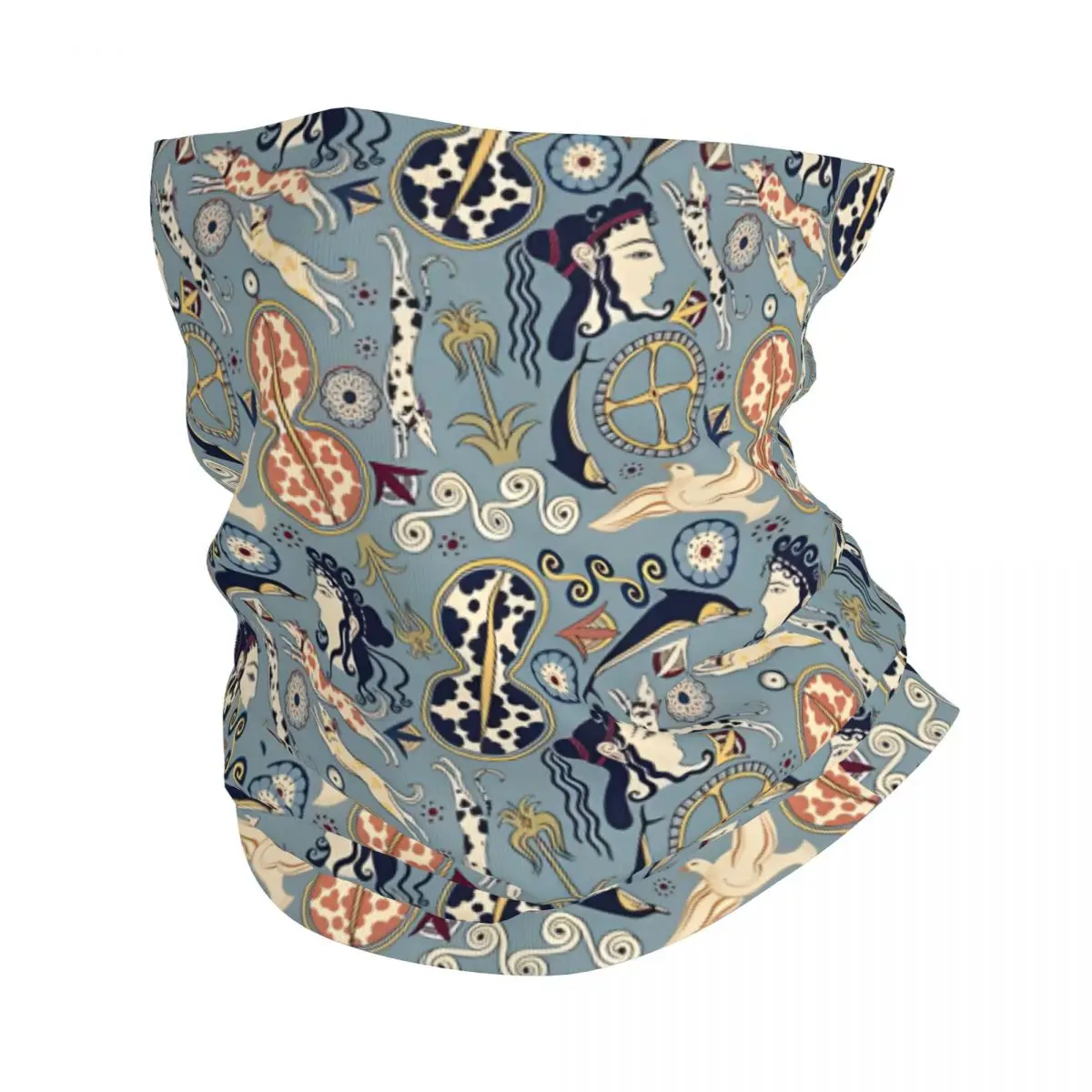 Mycenaean Fresco Motifs Pattern Thin Bandana Neck Gaiter Wrap Scarf Headband Neck Cover