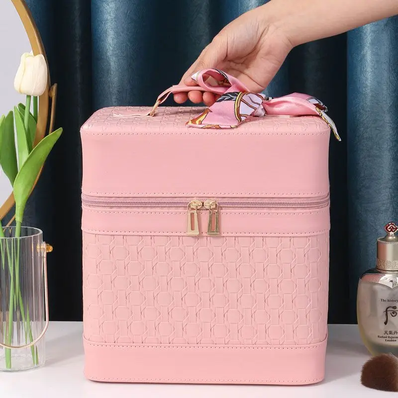 New Fashion Women Cosmetic Bags Case High Quality Female Makeup Box with Mirror Professional Korean Ladies Large Toiletry Bag