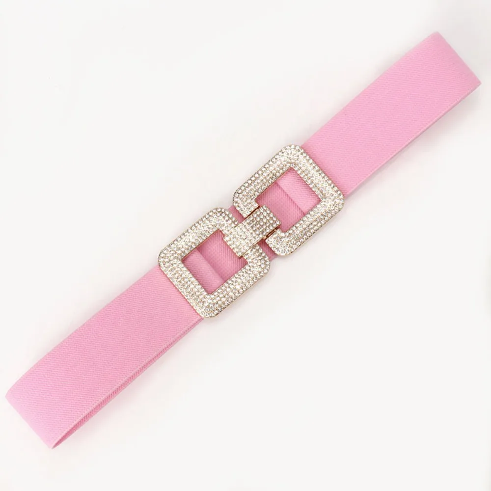 

Fashion Wide Stretch Waistband Rhinestone Buckle Casual Waist Strap Solid Color Waist Belts Women