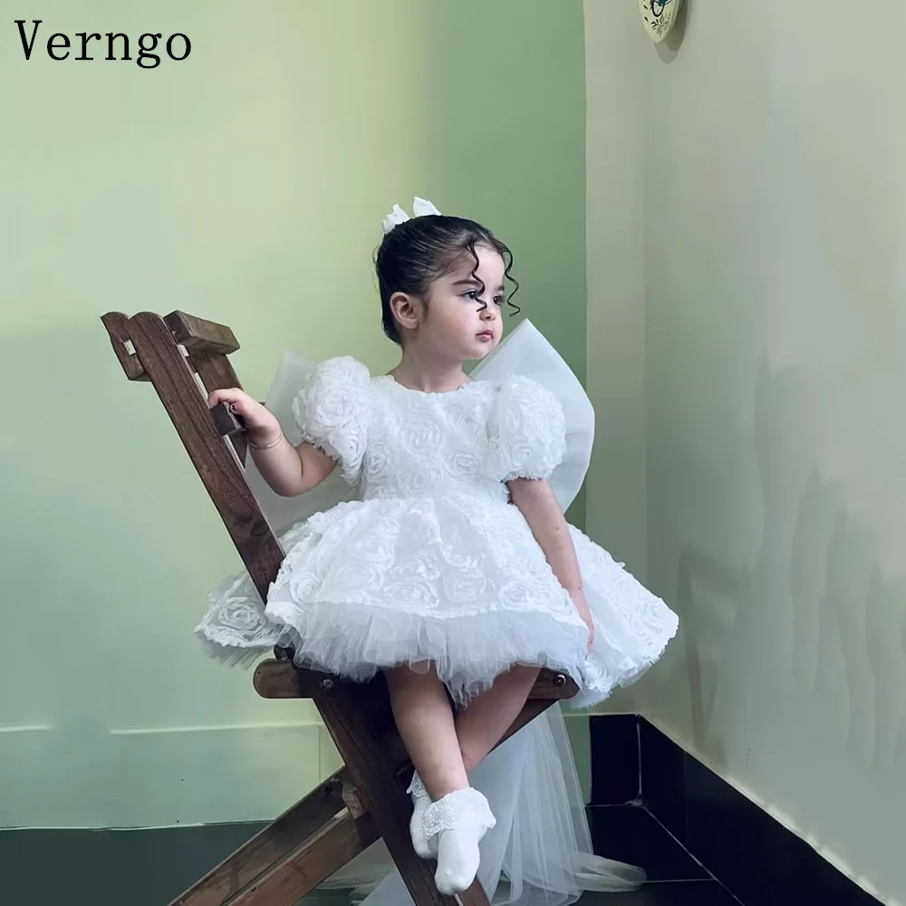 

Verngo 3D Flower Princess Girl Flower Dress A Line Bow Birthday Party Dress Celebrity Kid Dress Eid Customized