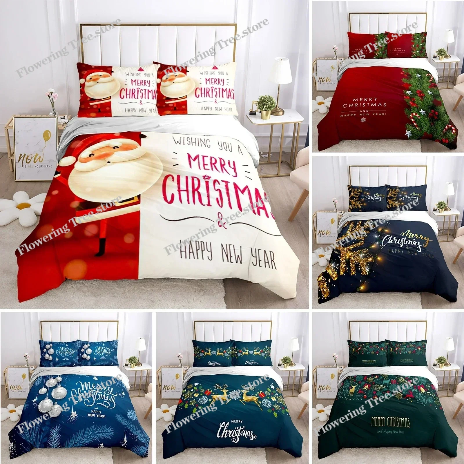 

Chirstmas Duvet Cover Kid’s Bedroom 3D Cartoon Merry Chirstmas Twin Bedding Set Polyester Santa Claus Happy New Year Quilt Cover
