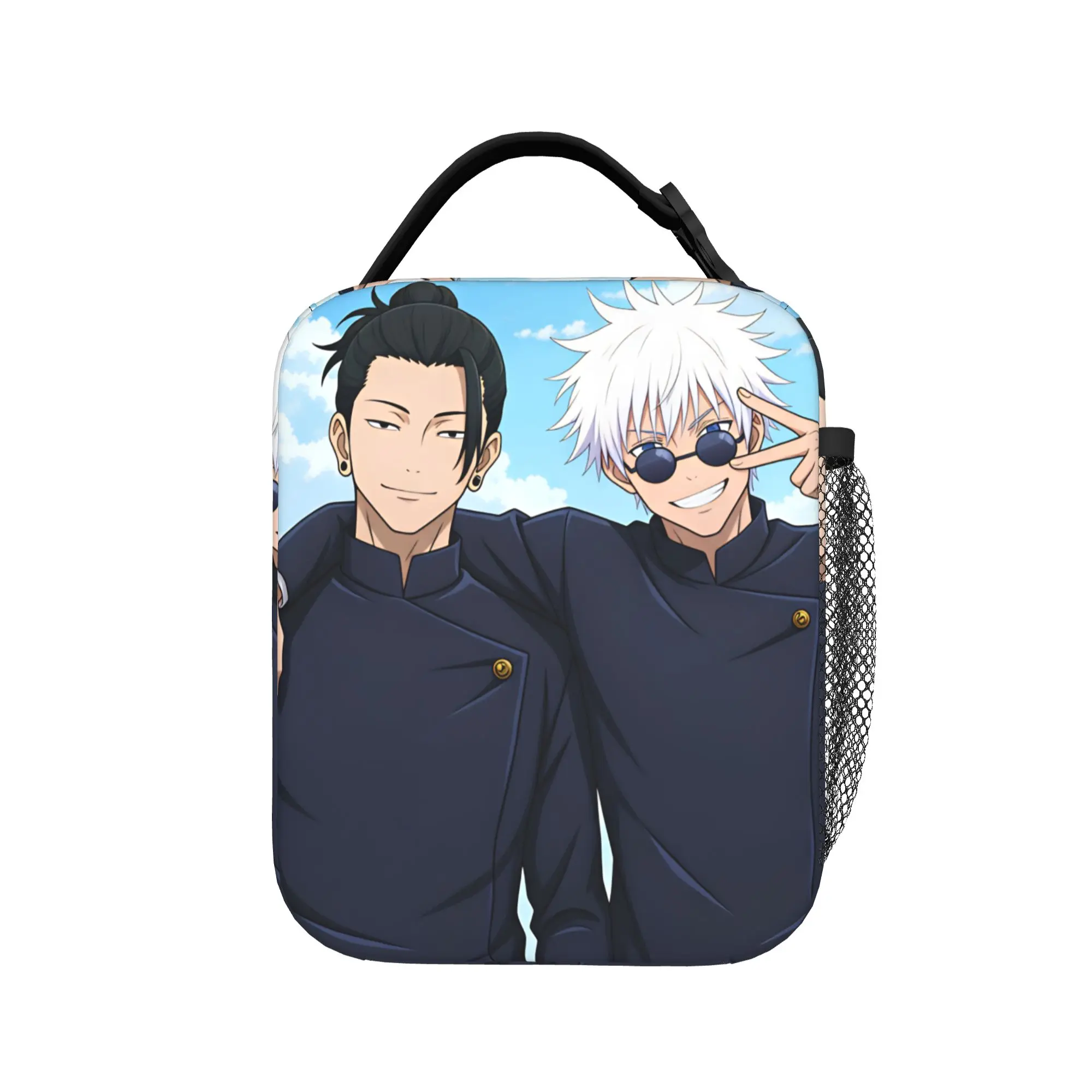 Satoru Gojo Comic Animation Lunch Bag  Leisure Lunch Box Travel Portable Tote Food Bags For Child Oxford Print Cooler Bag