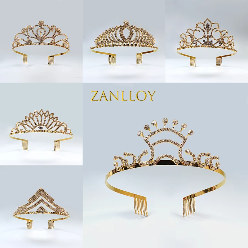 ZANLLOY Fashion Gold Color Bridal Crown Crystal Wedding Tiaras Jewelry Princess Birthday Gift Ladies Party Hair Accessories