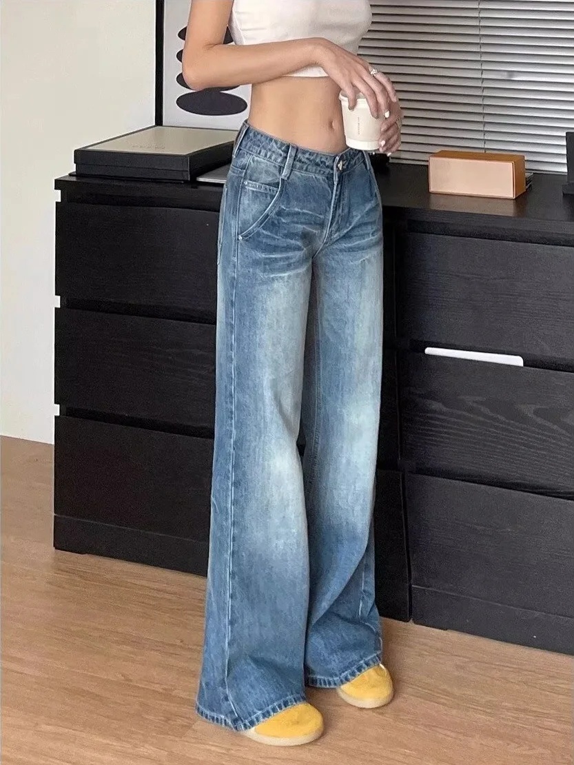 الرجعية Waed واسعة الساق الجينز المرأة فضفاضة تناسب التخسيس الدنيم السراويل ربيع الخريف حجم كبير MM الأمريكية Sle جرس بوت #2