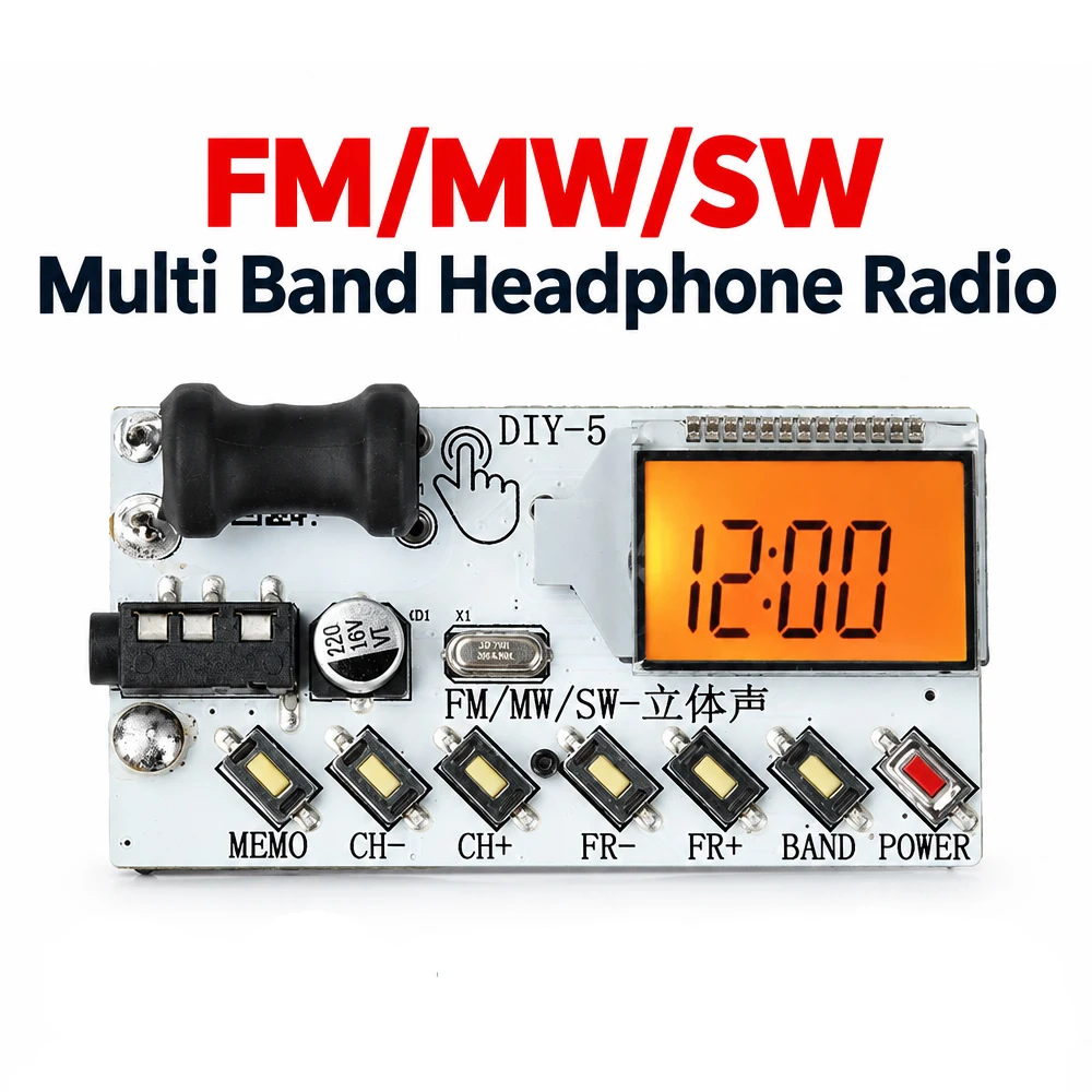  FM MW SW Multi Band Headphone Radio Module 87-108MHz Adjustable Frequency Medium Wave Shortwave FM Radio Module DIY Project
