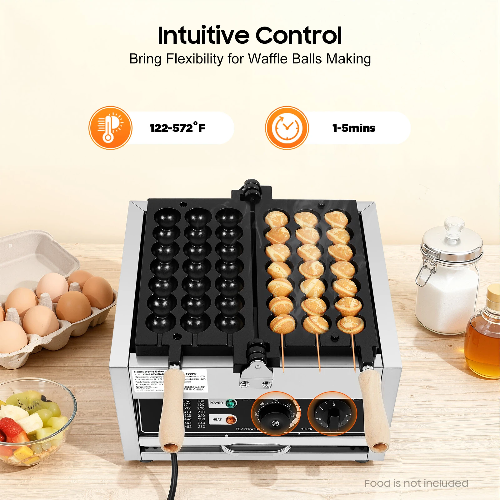 Machine à gaufres et bâtonnets miniatures en acier inoxydable, machine commerciale antiadhésive pour gaufres bulles avec température et minuterie régl