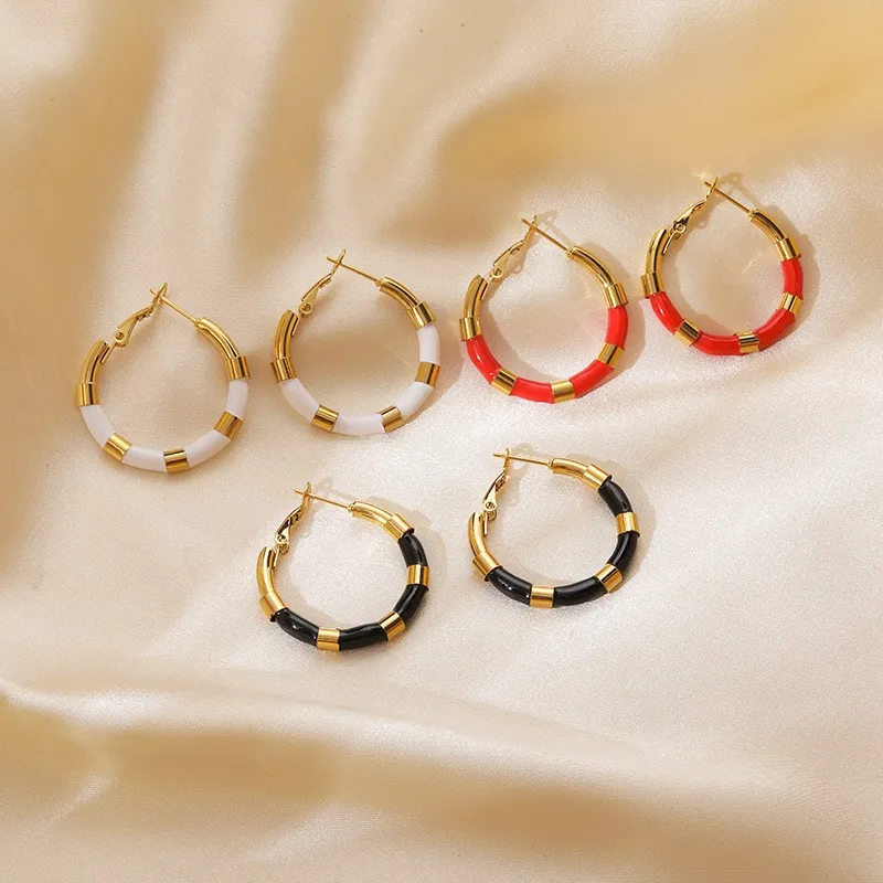 

Europe beautiful women bohemian style drip INS color round earrings