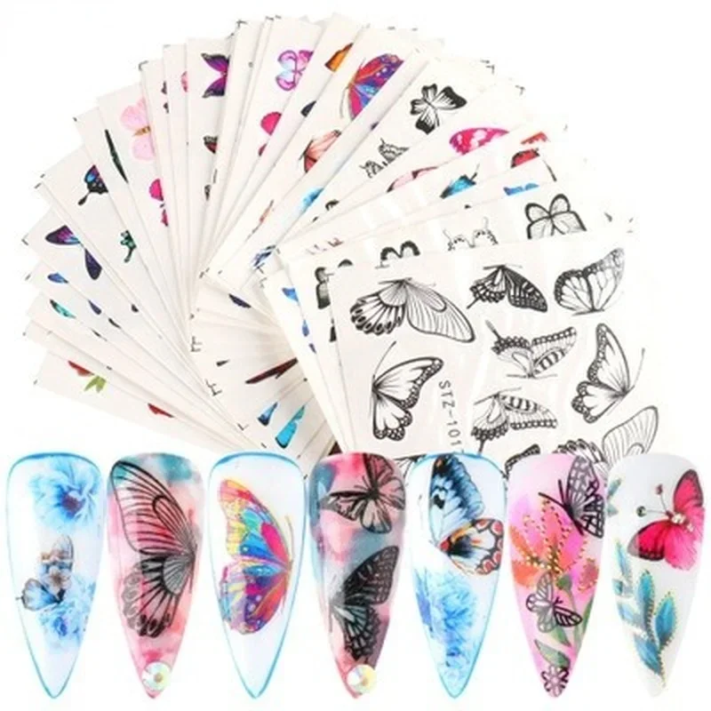 18-50Pcs/Set Mixed Design New Nail Art Sticker Set Black Lace Gold Silver Glitter Flower Water Decal Slider Wraps Decor Manicure