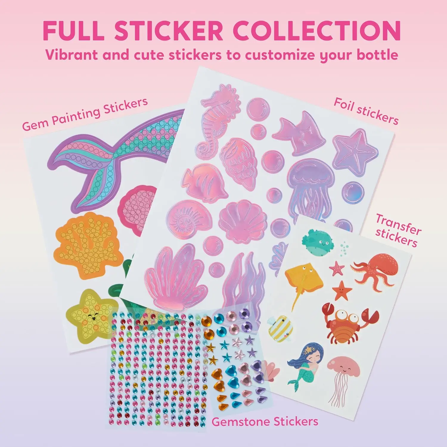 JOYFY Versier je eigen waterflessets Zeemeermin DIY Gem Diamond Painting Ambachten Kunst voor meisjes Leeftijd 6+ Verjaardag Kerstmis