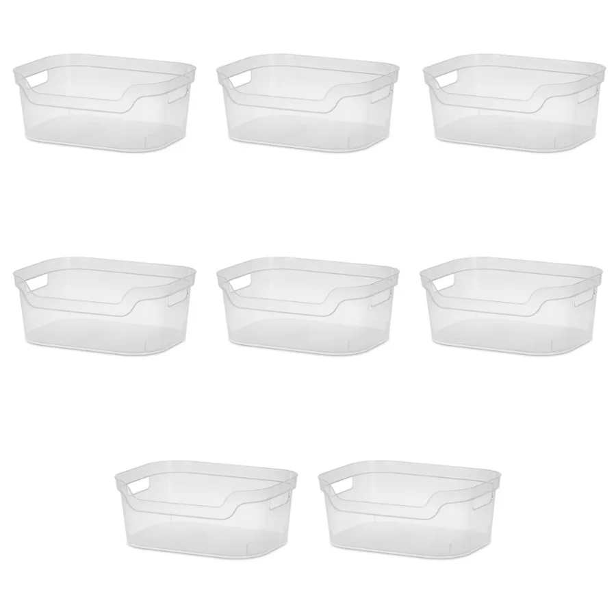 

Medium Open Bin, Clear Plastic, Easy Access Bin with Scoop Front, Clear, 8 Pack