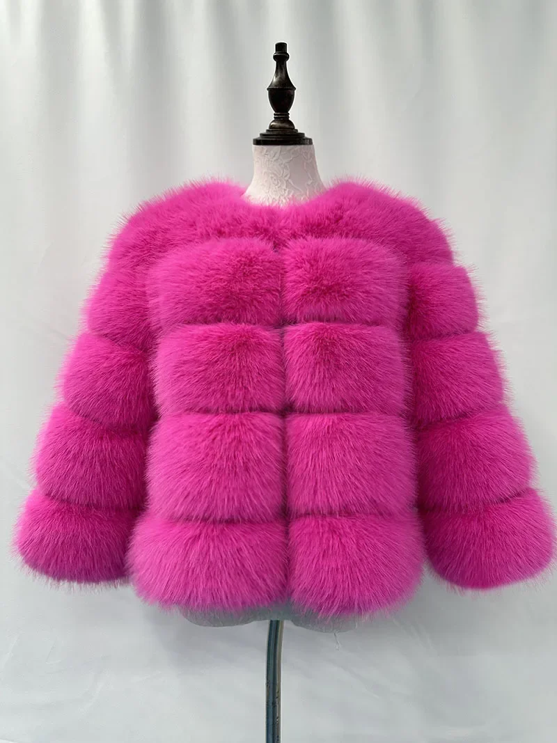 High Quality Cropped Women Faux Fur Coat Women Luxury Fluffy Warm 3/4 Sleeve Fur Tops Jacket Winter Short Mink Coat Outerwear