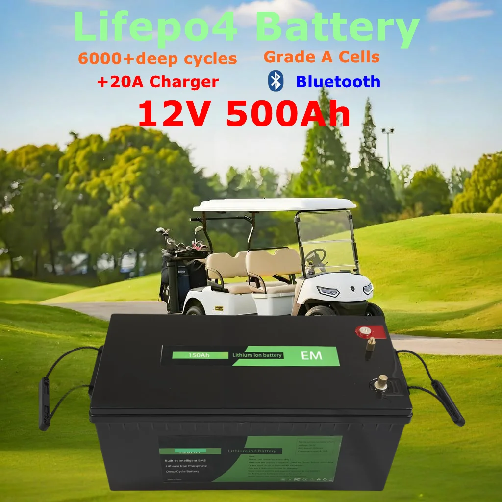 

waterproof 12V 500AH Lifepo4 battery bluetooth BMS APP 4S 12.8V 500Ah for golf cart Solar Storage boat +20A charger.