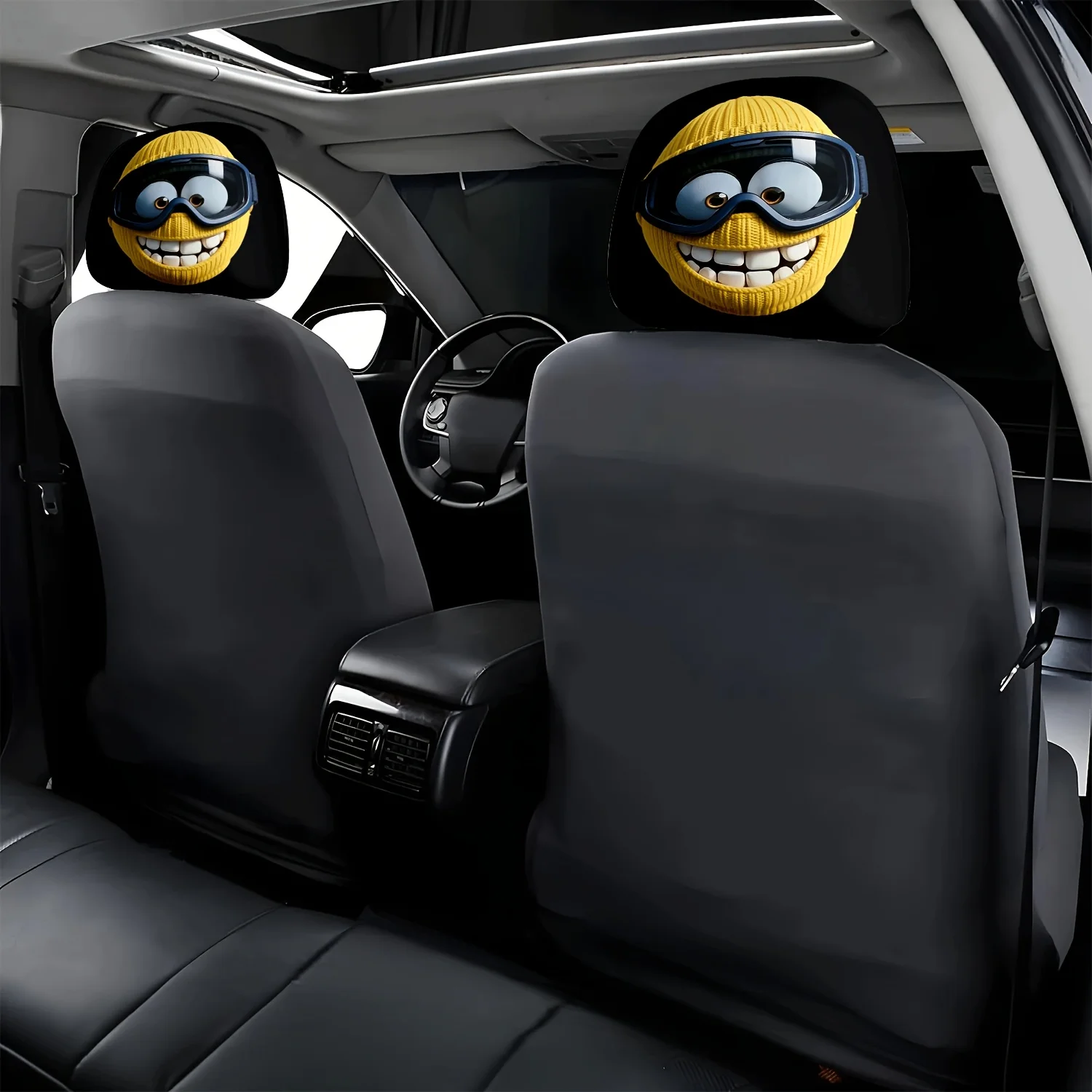Cute Expression Knitted Hat Goggles Headrest Covers 2pcs, Lightweight & Durable, Travel Seat Headrest Covers