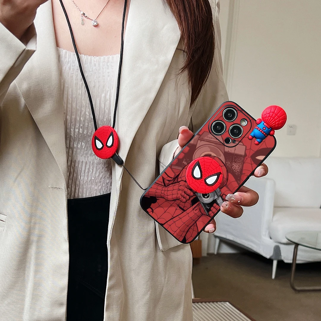 For Vivo Y15s Y17s Y15A Y76 Y35 Y22 Y16 Y02s Y78 Y27 V25 V25Pro V27 Y28 Y38 V30E Cool SpiderMan Case With Holder Rope image 5