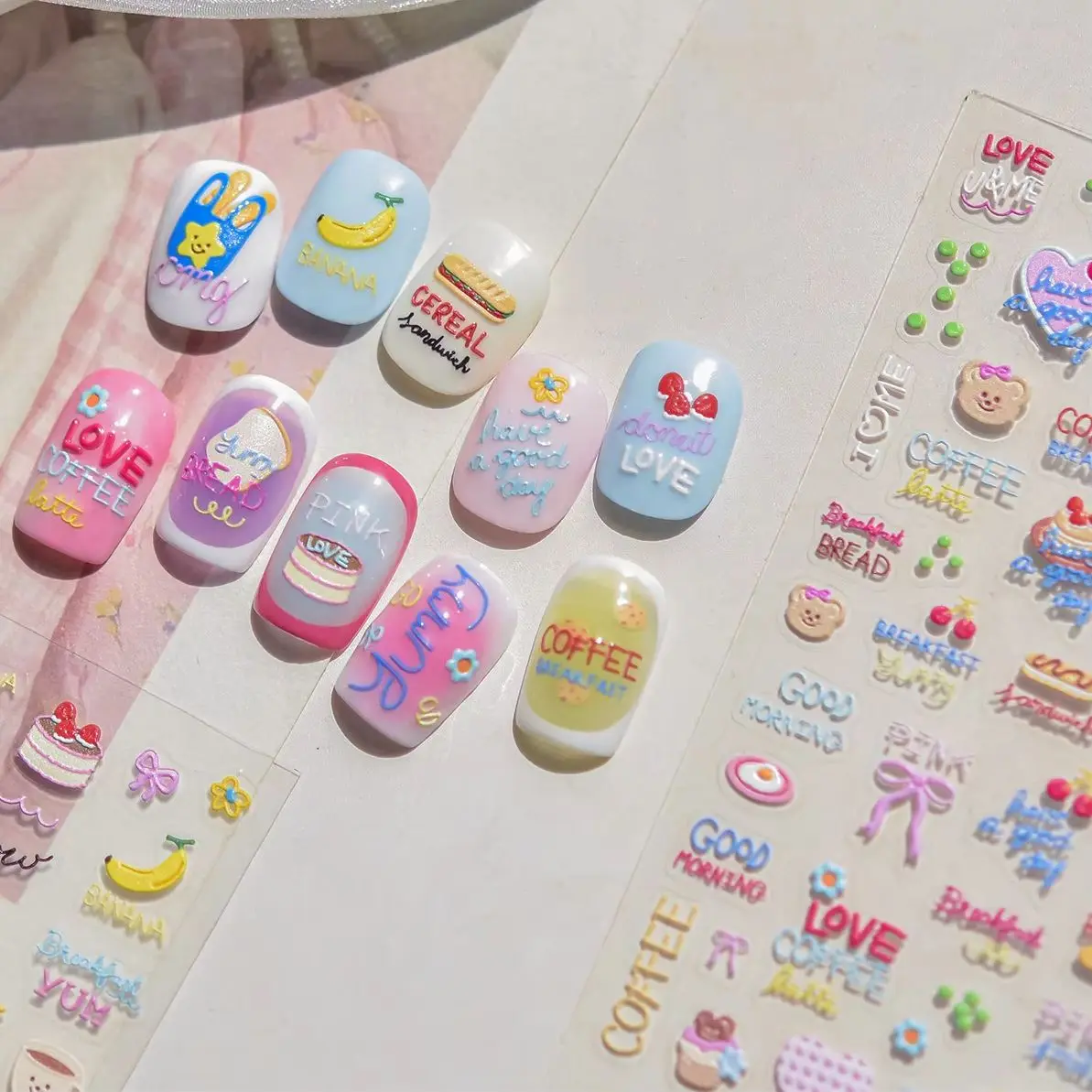 

Picnic Food Cake Bear Doughnut Hamburger Bowknot Apple Peach Strawberry Banana Donut Cherry Watermelon Nail Art Stickers Decals