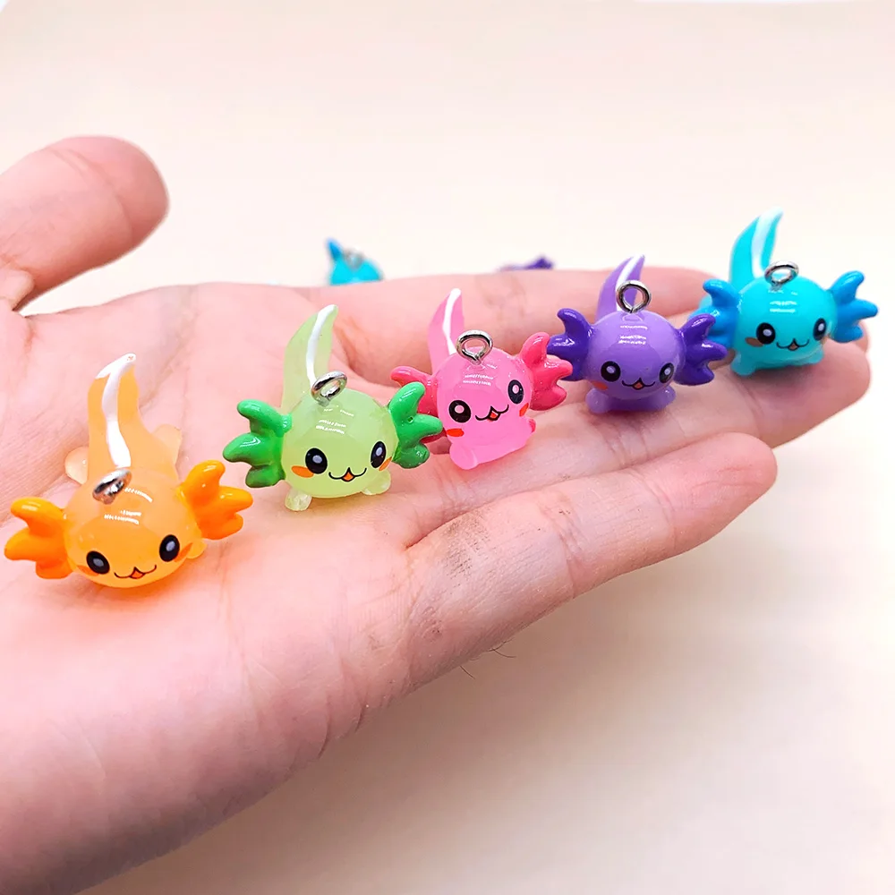 100pcs Bulk Wholesale Axolotl Fish Resin Charms Kawaii Marine Animal Pendant For Earring Keychain Diy Jewelry Make