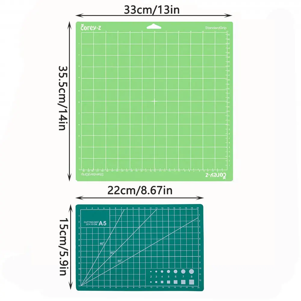 4Pcs StandardGrip Machine Mats, 2Pcs 13×14" and 2Pcs 5.9×8.67", Reusable Cutting Mats for Crafts with Protective Film