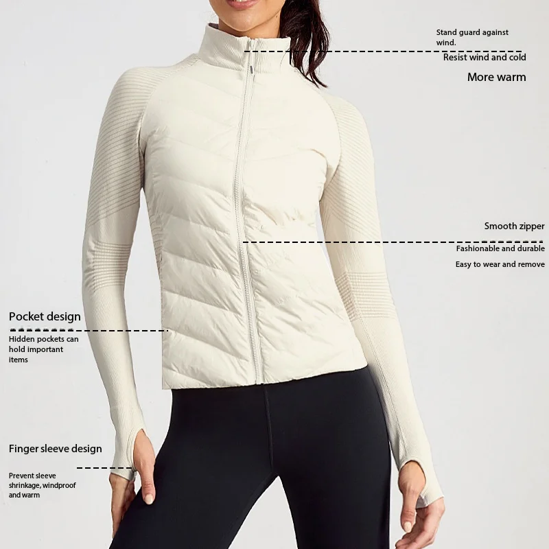 Winter Windproof Light Goose Down Coat Women Thin Outdoor Yoga Running Gym Fitness Sports Casual Warm Light Puffer Outerwear