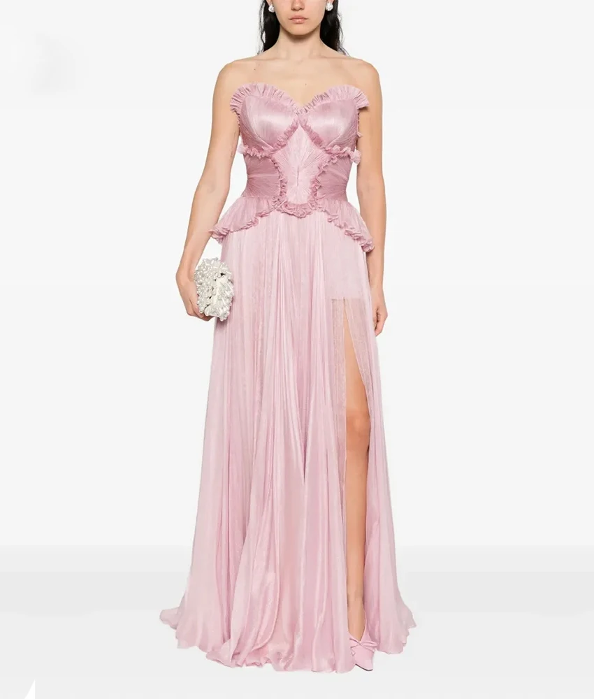 

Customized Sexy Chiffon A-Line Ruffles Evening Dress Temperament Sleeveless Sweetheart Floor Length فساتين سهرة