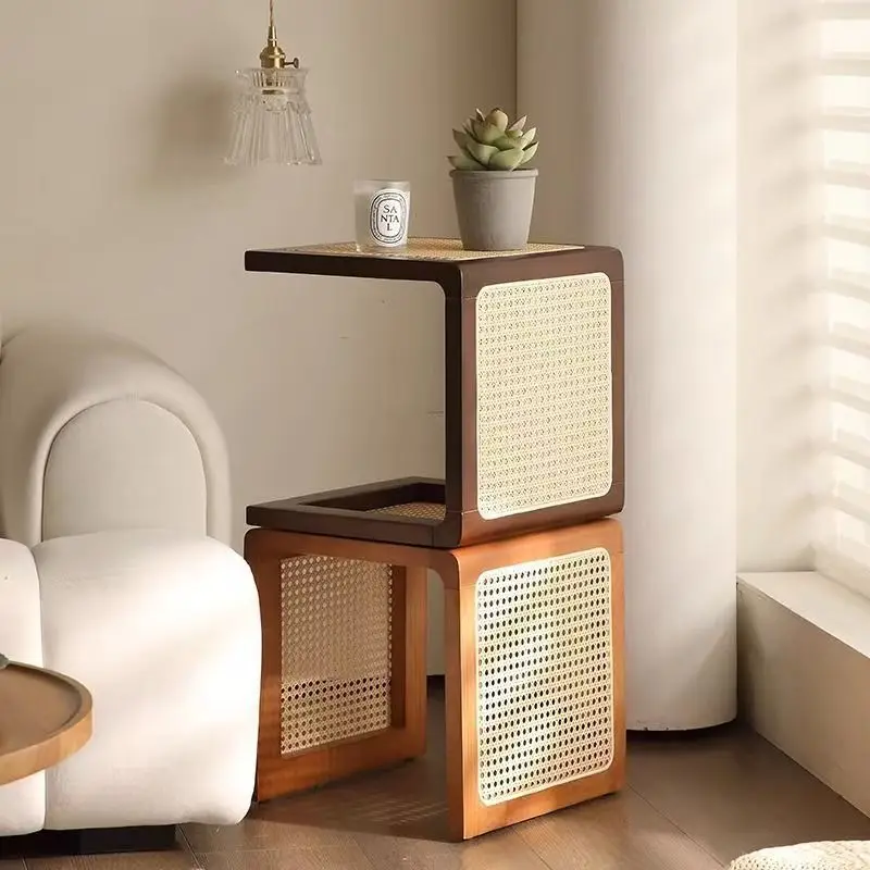 retro-solid-wood-rattan-small-square-stool-home-sofa-tea-edge-few-high-end-light-luxury-bedroom-bedside-table-shoe-change-bench