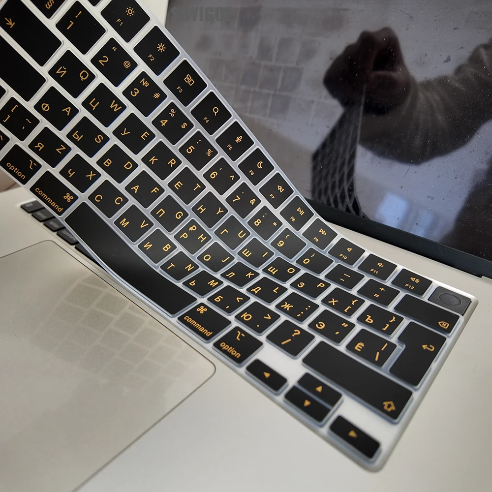 Silicone Keyboard Cover for Russian Suitable for MacBook Air 13/15 inch Pro14/16 M5 M4 M3 M2 Chip New Orange Cyrillic Font