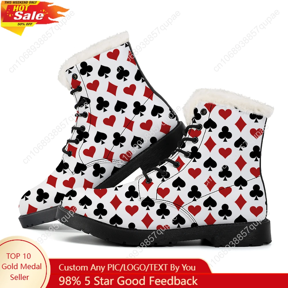 

Playing Card Poker 3D Printed Pattern Plush Boots Mens Womens Teenager Shoes Outdoor Water proof Casual Boot Customize Boots