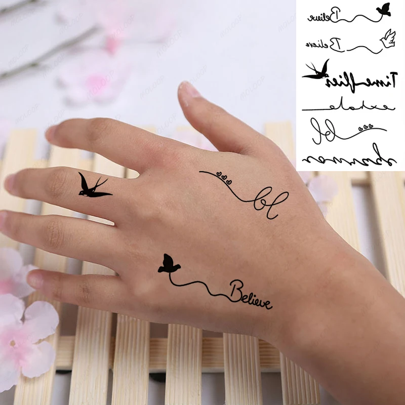 Tattoo Stickers Believe Art Letters Bird Makeup Fake Tatto for Women Men Waterproof Temporary Party Hand Finger Body Art