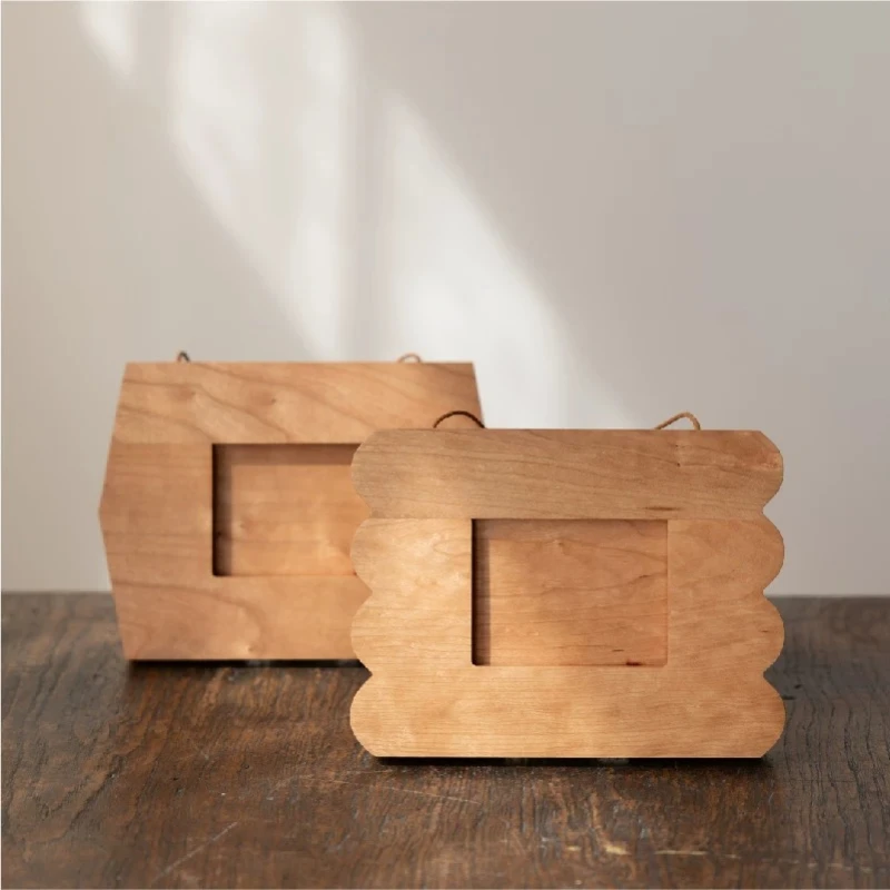 Geometric Rectangular Photo Frame Tabletop Picture Stand Natural Timber Picture Display Holder for Home Desktop Decor Frame