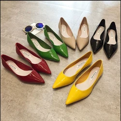 Flat Heel Shoes Women Pointed Toe Patent Leather Lemon  Flats Candy Color Zapatillas Mujer Spring Summer Flat Sole Large Size 45